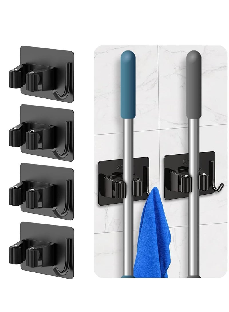 Joyelink 4 Mop Broom Holder Self Adhesive Stainless Steel No Drill,Tools Holder Organizer Wall Mounted Super Anti-Slip Hanger for Home,Kitchen,Garden,Garage,Laundry,Toilet Wall Hooks Storage(4 Slots 4 Hooks)  - Image 3