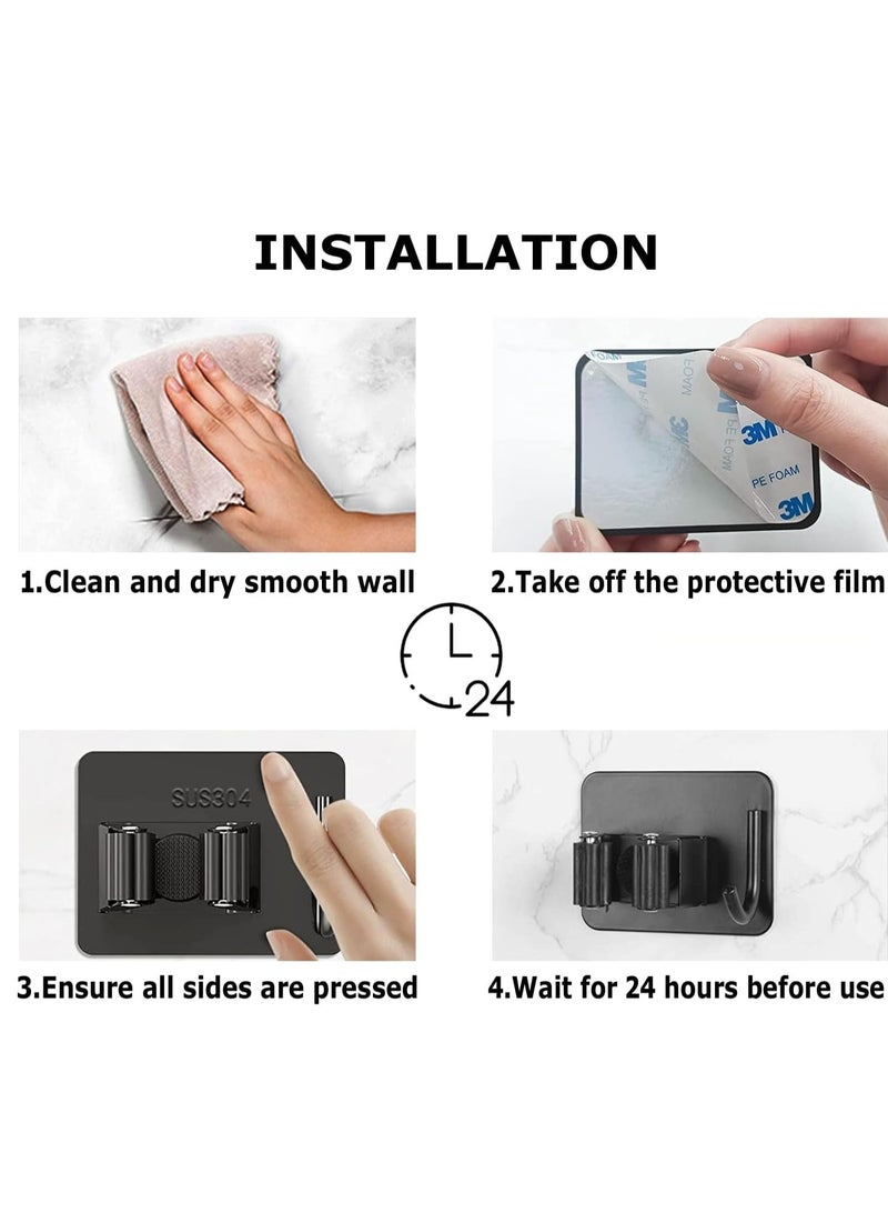 Joyelink 4 Mop Broom Holder Self Adhesive Stainless Steel No Drill,Tools Holder Organizer Wall Mounted Super Anti-Slip Hanger for Home,Kitchen,Garden,Garage,Laundry,Toilet Wall Hooks Storage(4 Slots 4 Hooks)  - Image 5