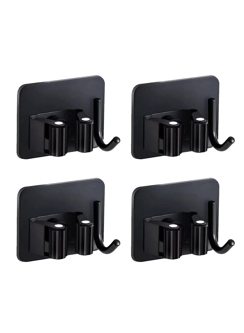 Joyelink 4 Mop Broom Holder Self Adhesive Stainless Steel No Drill,Tools Holder Organizer Wall Mounted Super Anti-Slip Hanger for Home,Kitchen,Garden,Garage,Laundry,Toilet Wall Hooks Storage(4 Slots 4 Hooks)  - Image 2