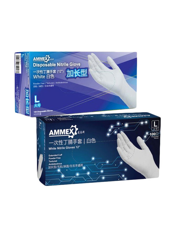 NIBEMINENT 100-Piece Disposable Nitrile Rubber Hand Gloves White 12inch  - Image 1
