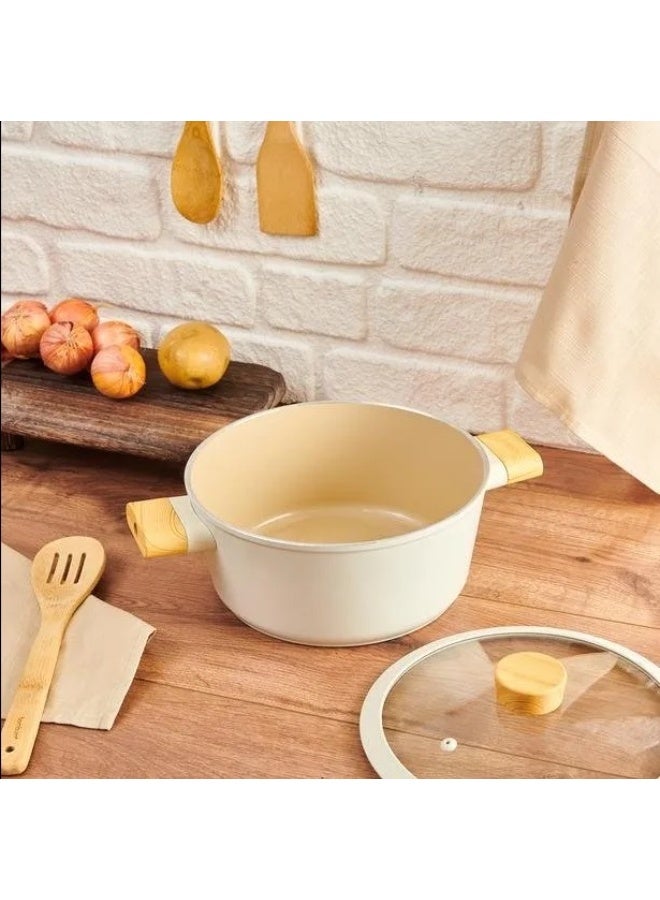 Home Maker Swiss Crystal 15-Piece Ceramic Cookware Set with Utensils – Premium Nonstick Ceramic Pots & Pans Set with Glass Lids – Elegant White Design with Wooden Handles - Image 3