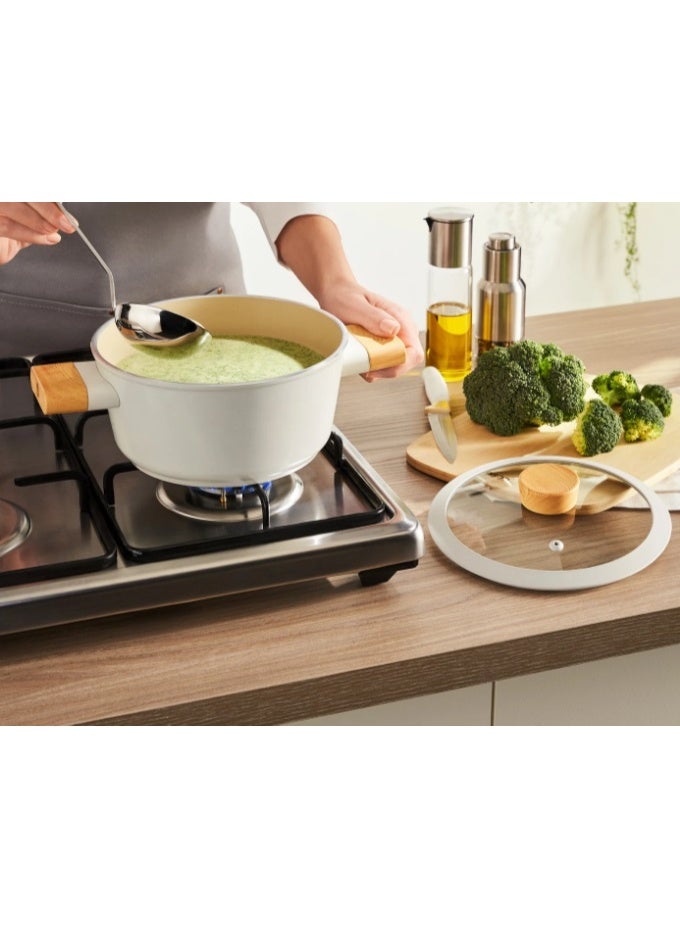 Home Maker Swiss Crystal 15-Piece Ceramic Cookware Set with Utensils – Premium Nonstick Ceramic Pots & Pans Set with Glass Lids – Elegant White Design with Wooden Handles - Image 4