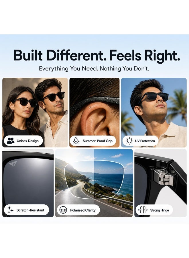 VINCENT CHASE Unisex Vincent Chase By Lenskart | Grey Black Full Rim Square Stylish Sunglasses | Polarized and UV Protected | For Men and Women | Large | VC S14090 - Image 2