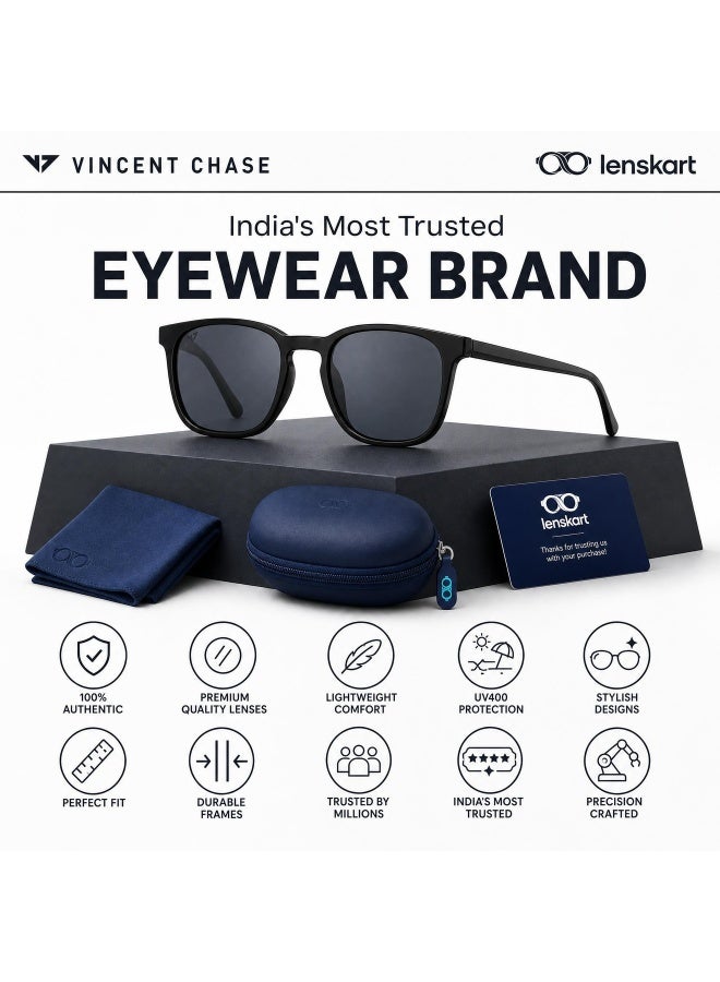 VINCENT CHASE Unisex Vincent Chase By Lenskart | Grey Black Full Rim Square Stylish Sunglasses | Polarized and UV Protected | For Men and Women | Large | VC S14090 - Image 3