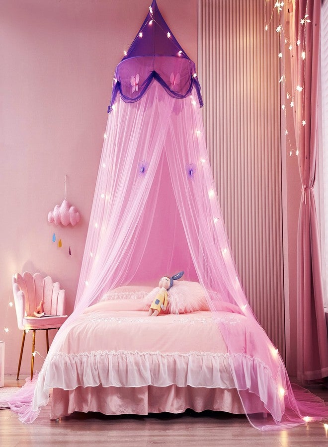 Nattey Bed Canopy with Lights,Bed Canopy for Girls Canopy Bed Curtains Girls Bedroom Decor for Twin to King Size Bed (Purple and Pink) - Image 3