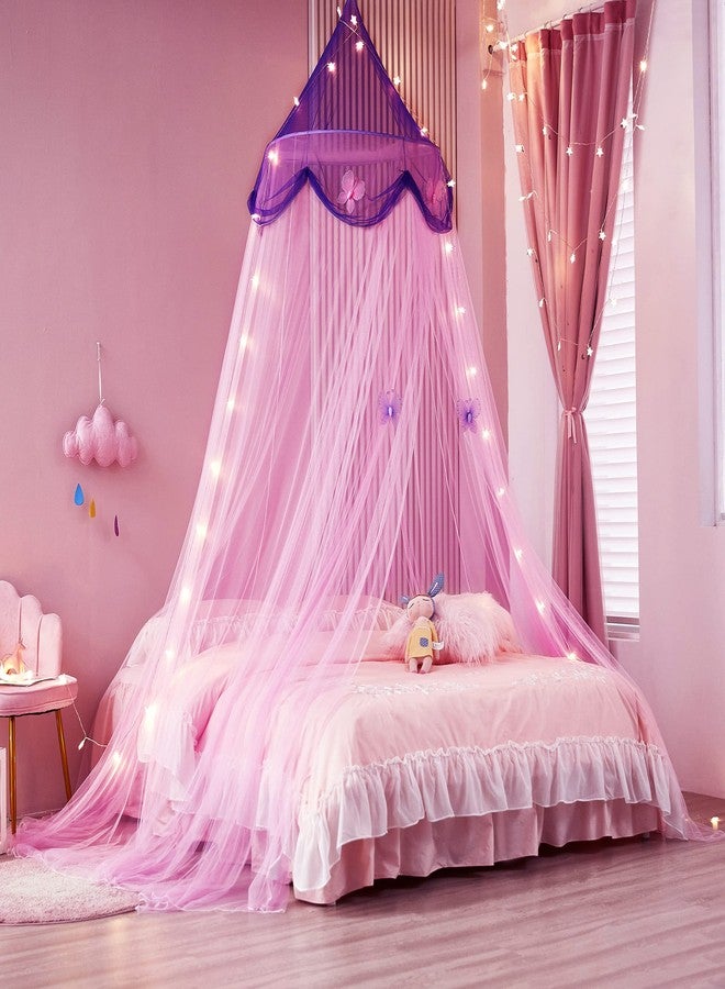 Nattey Bed Canopy with Lights,Bed Canopy for Girls Canopy Bed Curtains Girls Bedroom Decor for Twin to King Size Bed (Purple and Pink) - Image 2