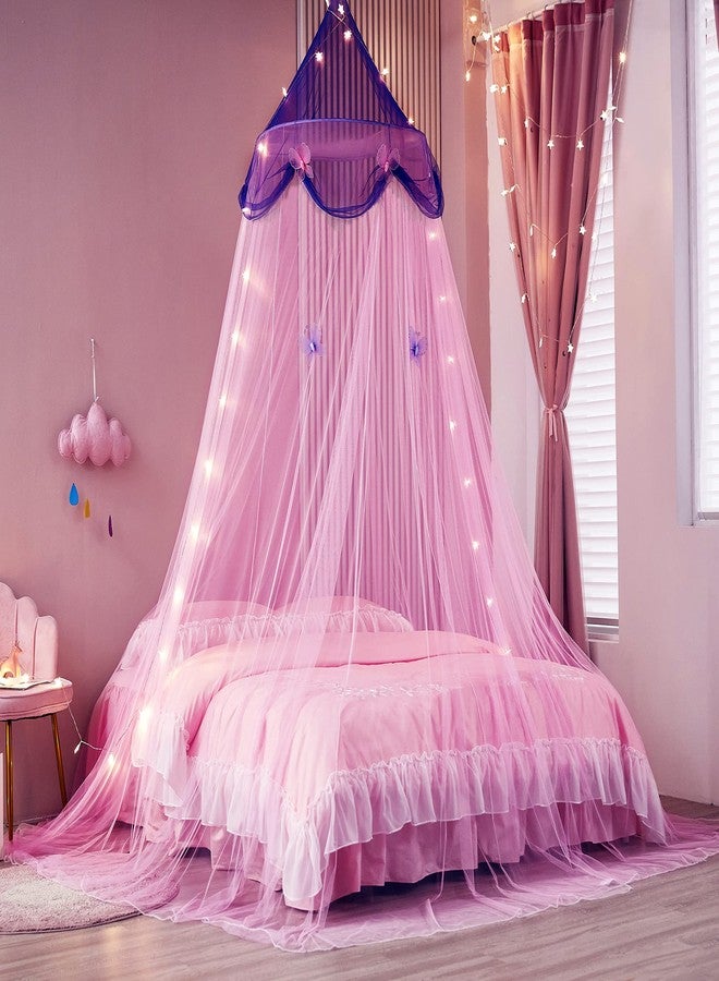 Nattey Bed Canopy with Lights,Bed Canopy for Girls Canopy Bed Curtains Girls Bedroom Decor for Twin to King Size Bed (Purple and Pink) - Image 5