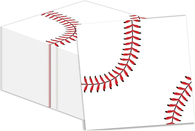 KFJBPB 50 Pcs Baseball Napkins 13 x 13 Inches, Baseball Paper Napkins Sports Theme Disposable Cocktail Napkins for Birthday Baby Shower Baseball Party Decorations (Baseball) - Image 1