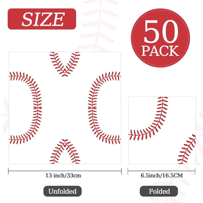 KFJBPB 50 Pcs Baseball Napkins 13 x 13 Inches, Baseball Paper Napkins Sports Theme Disposable Cocktail Napkins for Birthday Baby Shower Baseball Party Decorations (Baseball) - Image 2