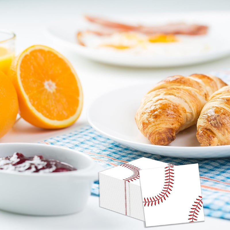 KFJBPB 50 Pcs Baseball Napkins 13 x 13 Inches, Baseball Paper Napkins Sports Theme Disposable Cocktail Napkins for Birthday Baby Shower Baseball Party Decorations (Baseball) - Image 4