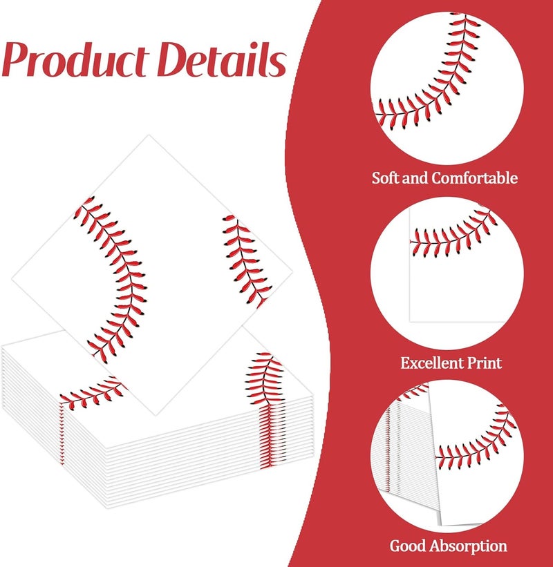 KFJBPB 50 Pcs Baseball Napkins 13 x 13 Inches, Baseball Paper Napkins Sports Theme Disposable Cocktail Napkins for Birthday Baby Shower Baseball Party Decorations (Baseball) - Image 3