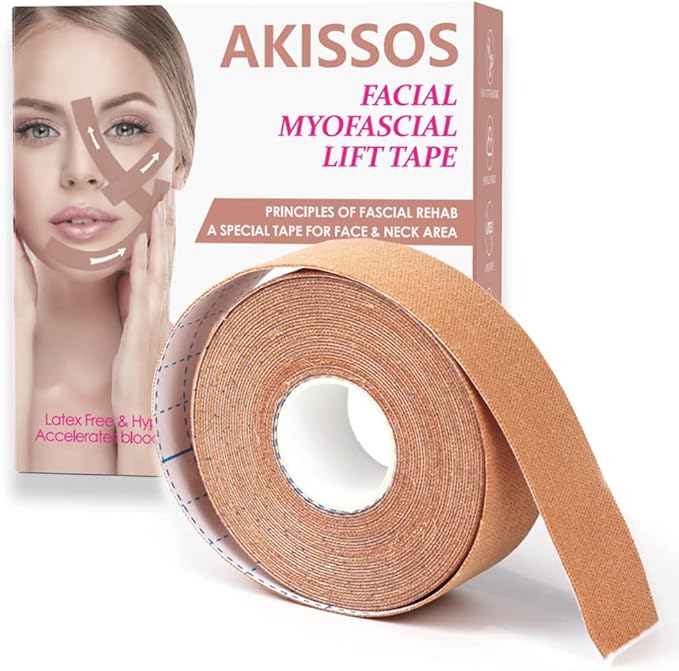 Akissos Facial Myofascial Lift Tape Face Lift Tape Anti Wrinkle Patches Anti Freeze Stickers Neck Lift Tape Unisex For Firming and Tightening Skin 25cm5m - Image 1