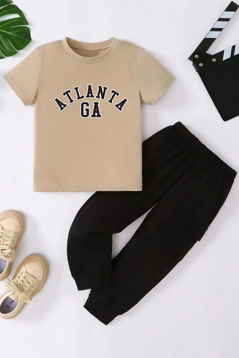 ONLYTRENDWEAR Kids Atlanta Bottom - Top Tracksuit Set 3-4 Years Old Beige