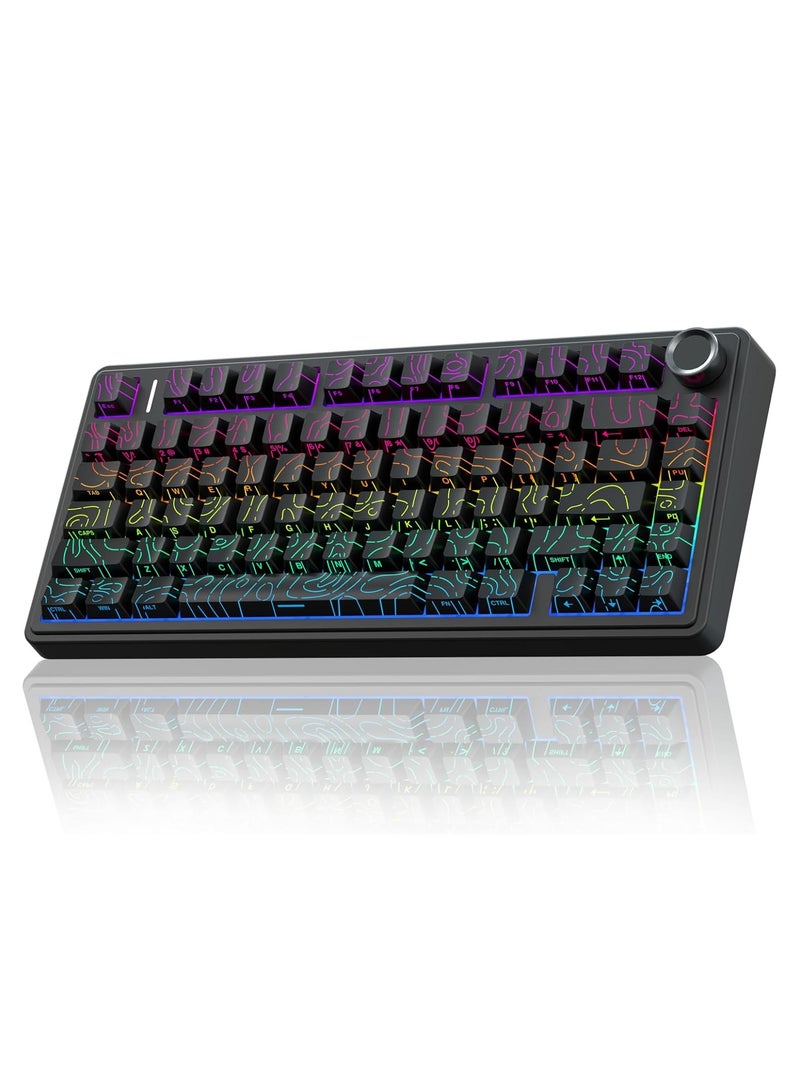 أولا لوحة مفاتيح ميكانيكية لاسلكية AULA F75 75%، لوحات مفاتيح ألعاب 2.4 جيجاهرتز/Type-C/BT5.0، هيكل متقدم، محفور جانبيًا، إضاءة خلفية RGB، لوحة مفاتيح مخصصة قابلة للتبديل السريع لأجهزة الكمبيوتر/Mac، لون أسود (محور متجه نجمي) - Image 1