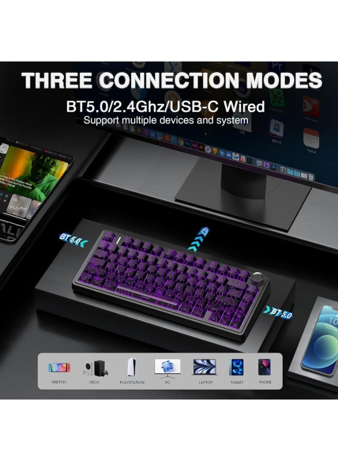 أولا لوحة مفاتيح ميكانيكية لاسلكية AULA F75 75%، لوحات مفاتيح ألعاب 2.4 جيجاهرتز/Type-C/BT5.0، هيكل متقدم، محفور جانبيًا، إضاءة خلفية RGB، لوحة مفاتيح مخصصة قابلة للتبديل السريع لأجهزة الكمبيوتر/Mac، لون أسود (محور متجه نجمي) - Image 3