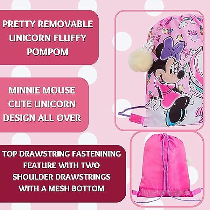 Disney Minnie Mouse Drawstring Gym Bag Girls Unicorn Swim Bag Nursery Backpack - Image 3