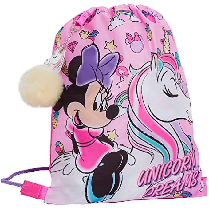 Disney Minnie Mouse Drawstring Gym Bag Girls Unicorn Swim Bag Nursery Backpack - Image 1
