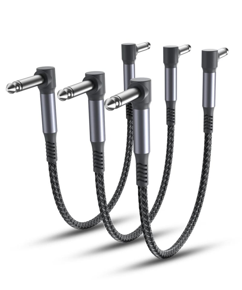 Elebase Guitar Patch Cables 6-Inch 3-Pack,6.35MM Effects Pedal Board Cord,1/4 Right-Angle Nylon Braided Instrument Audio Cable,Pedalboard Connector TS Copper Wire for Amp/Amplifier,Mixer,Electric Bass - Image 1