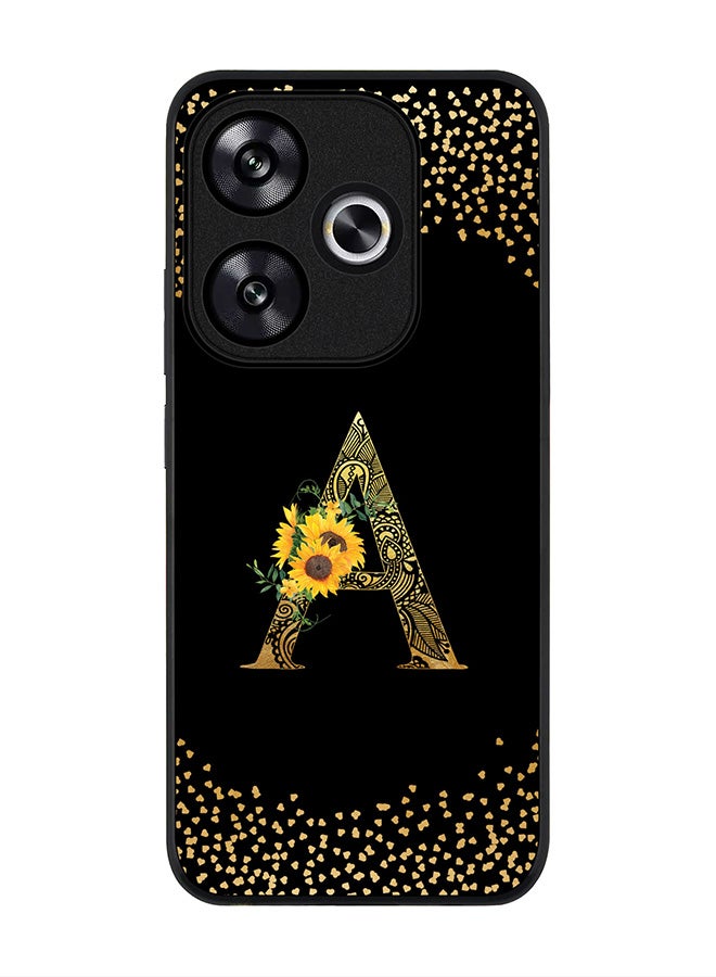 Stylizedd Rugged Black edge case for Xiaomi Poco F6 / Xiaomi Redmi Turbo 3 Case Cover- Custom Monogram Initial Letter Floral Pattern Alphabet - A ( Black) - Image 1