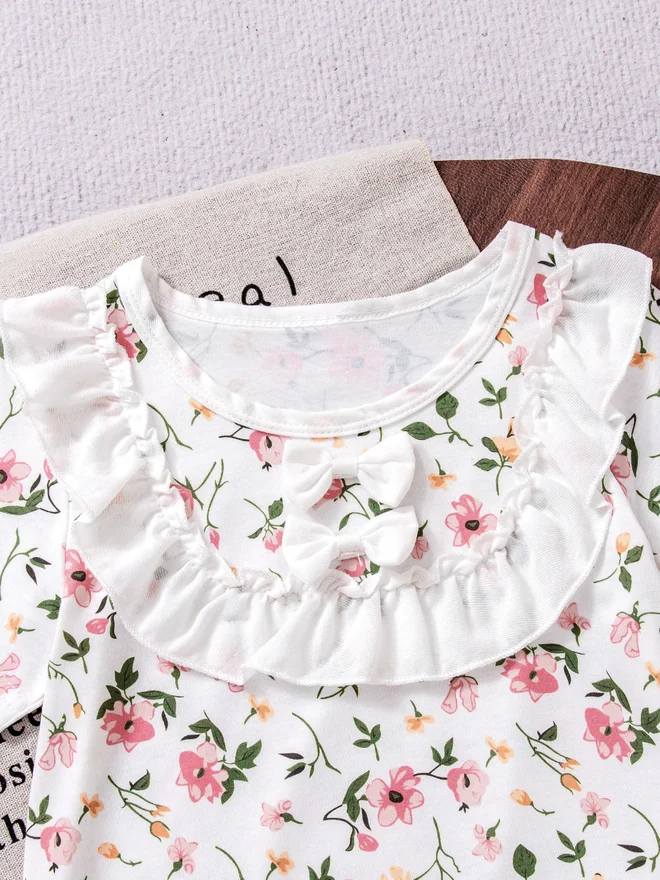 Take Two  Girls Floral Print Ruffle T-Shirt And Pyjama Set for Women | Best Price UAE