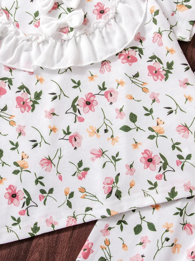 Take Two  Girls Floral Print Ruffle T-Shirt And Pyjama Set for Women | Best Price UAE