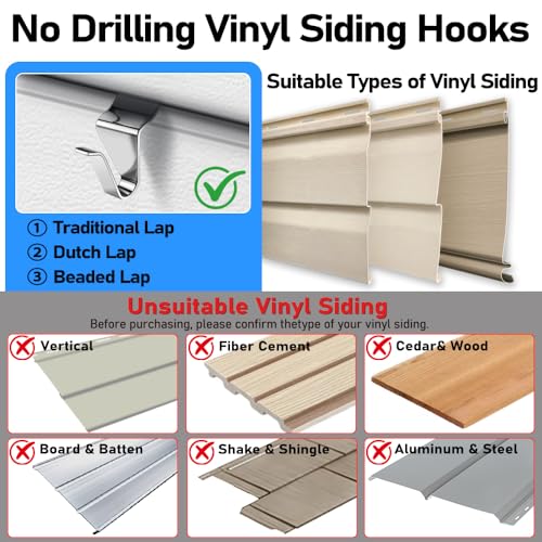 Vicsamer 24PCS Vinyl Siding Hook, Thicken Stainless Steel Vinyl Siding Clips Hangers, Heavy-Duty No Drill Vinyl Hook for Outdoor Decor, Hanging on Patio, Christmas Wreath Hangers - Image 4
