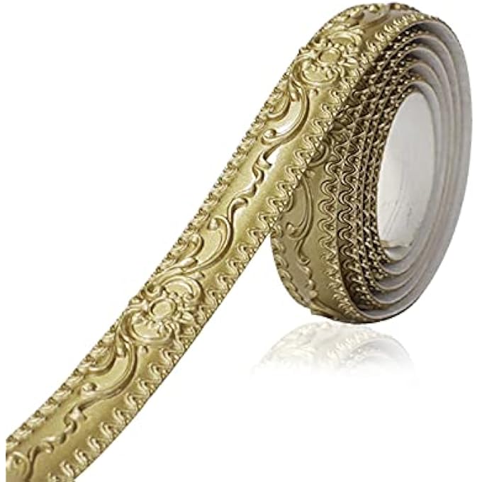 JCOLUSHI FLEXIBLE MOLDING TRIM SELF ADHESIVE, CROWN MOLDING CEILING, WALL PEEL AND STICK FOR MIRROR FURNITURE DOOR WARDROBE HOME DECOR, 1.42 INCH X 16.4 FT, CHAMPAGNE - Image 1