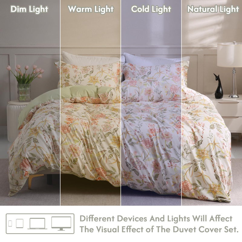 LONAVA Queen Floral 3 Pcs Duvet Cover Set, Breathable Soft Microfiber Glass Green Lining Comforter Cover with Zipper Closure, and 2 Anti-Pilling, Fade Resistant Pillowcases, Fall Floral - Image 5