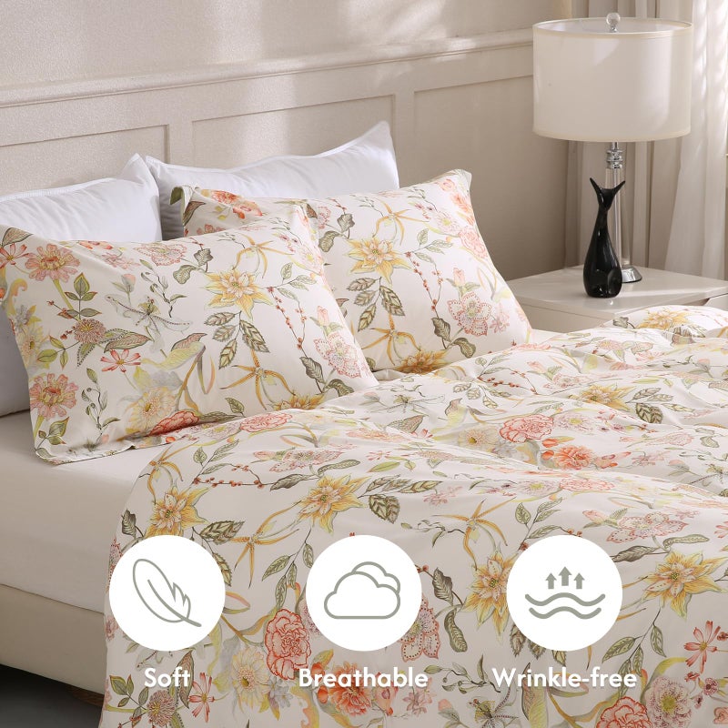 LONAVA Queen Floral 3 Pcs Duvet Cover Set, Breathable Soft Microfiber Glass Green Lining Comforter Cover with Zipper Closure, and 2 Anti-Pilling, Fade Resistant Pillowcases, Fall Floral - Image 3