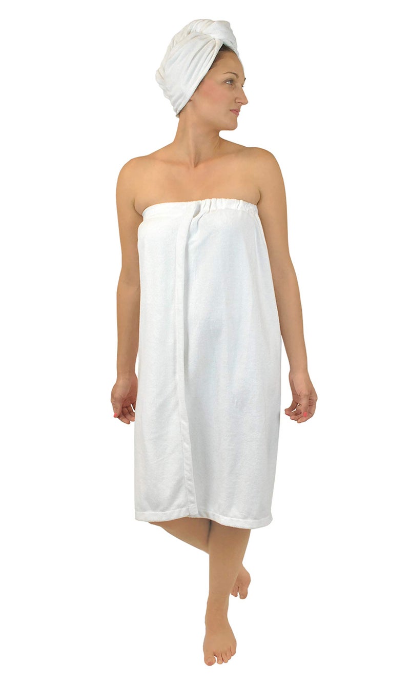 DII Womens Adjustable Microfiber Hair  Shower Wrap Combo White