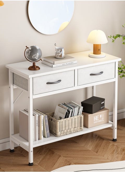 Sofa Table with 2-Tier Storage Layers, Console Table with 2 Cabinet  ,Console Display Shelf, Entrance Table  for Entryway, Hallway, Couch, Living Room, Kitchen, Foyer 85*35*75cm White