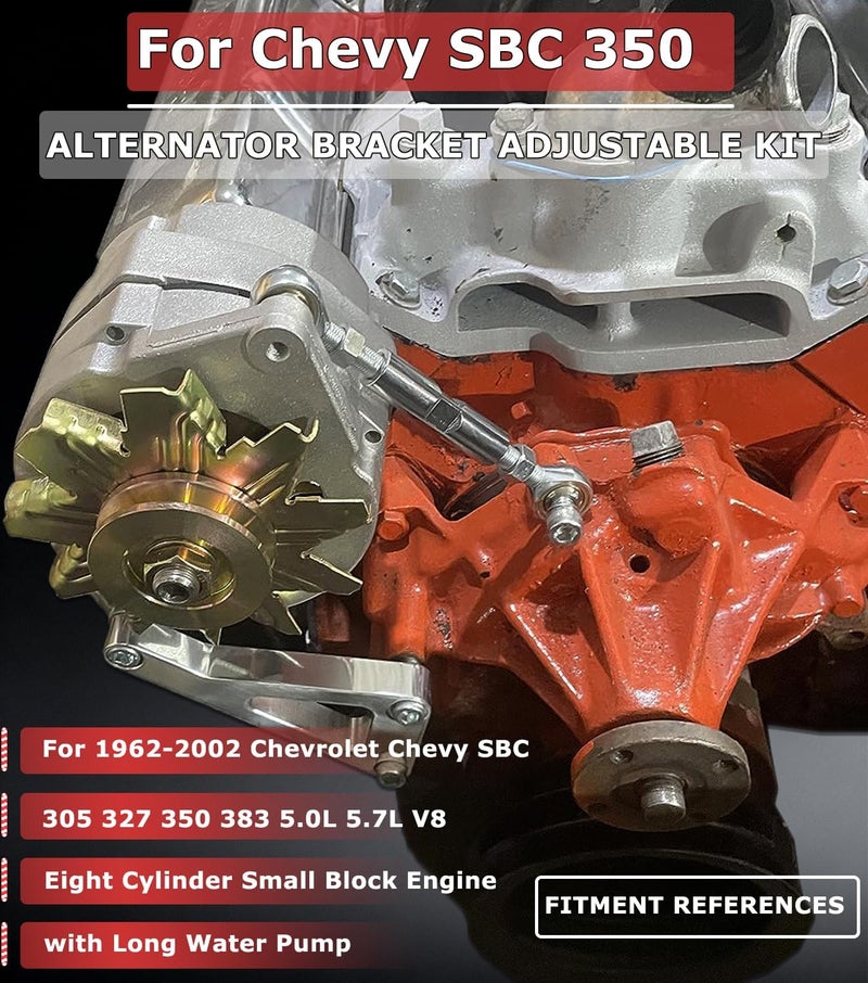 Camoo Billet Alternator Bracket Adjustable Kit for Chevy SBC 305 327 350 383 5.0L 5.7L V8 Eight Cylinder Long Water Pump Polished Aluminum for Chevy Small Block Engine - Image 2