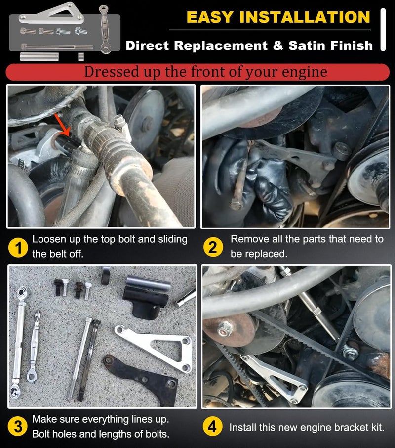 Camoo Billet Alternator Bracket Adjustable Kit for Chevy SBC 305 327 350 383 5.0L 5.7L V8 Eight Cylinder Long Water Pump Polished Aluminum for Chevy Small Block Engine - Image 3