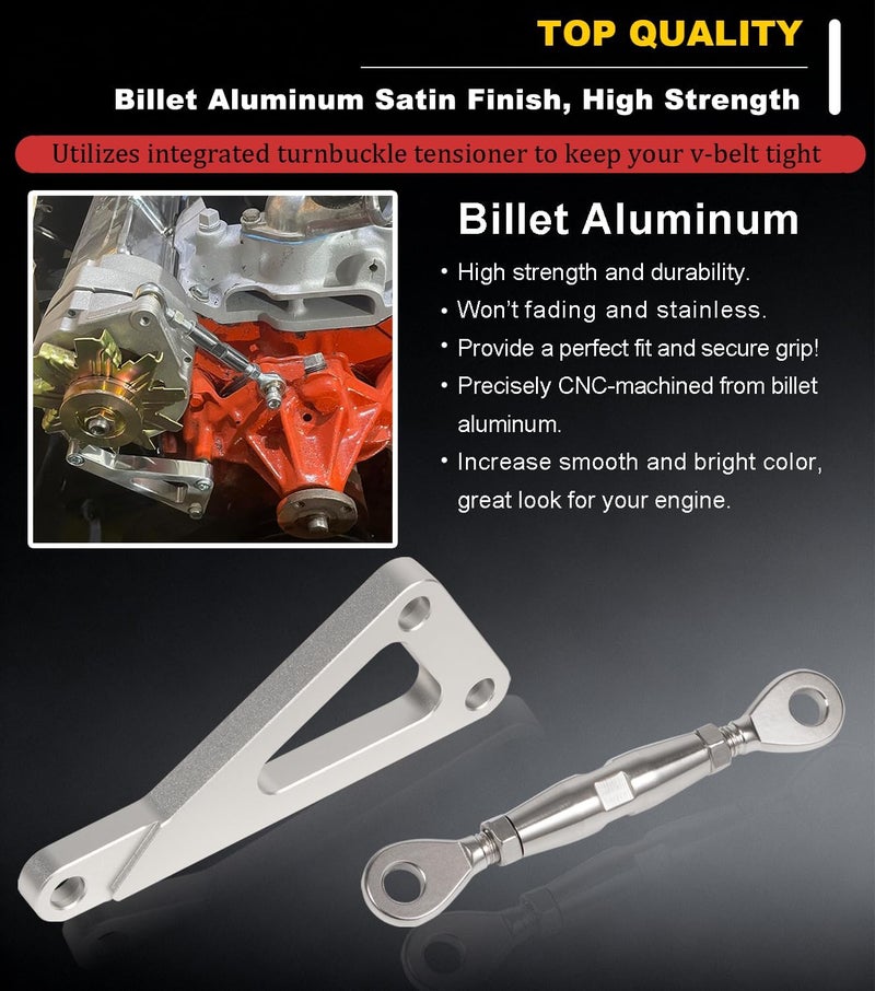 Camoo Billet Alternator Bracket Adjustable Kit for Chevy SBC 305 327 350 383 5.0L 5.7L V8 Eight Cylinder Long Water Pump Polished Aluminum for Chevy Small Block Engine - Image 5