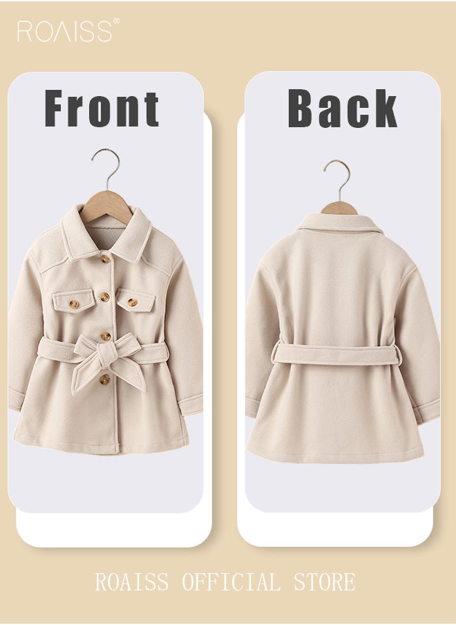 roaiss - Toddler Girls Winter Warm Thickened Classic Jacket Button Solid Color For Kids Clothes Beige Overcoat - Image 1