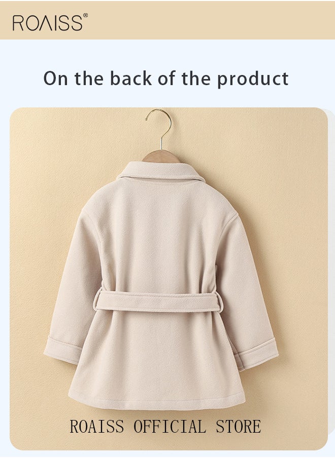 roaiss - Toddler Girls Winter Warm Thickened Classic Jacket Button Solid Color For Kids Clothes Beige Overcoat - Image 1