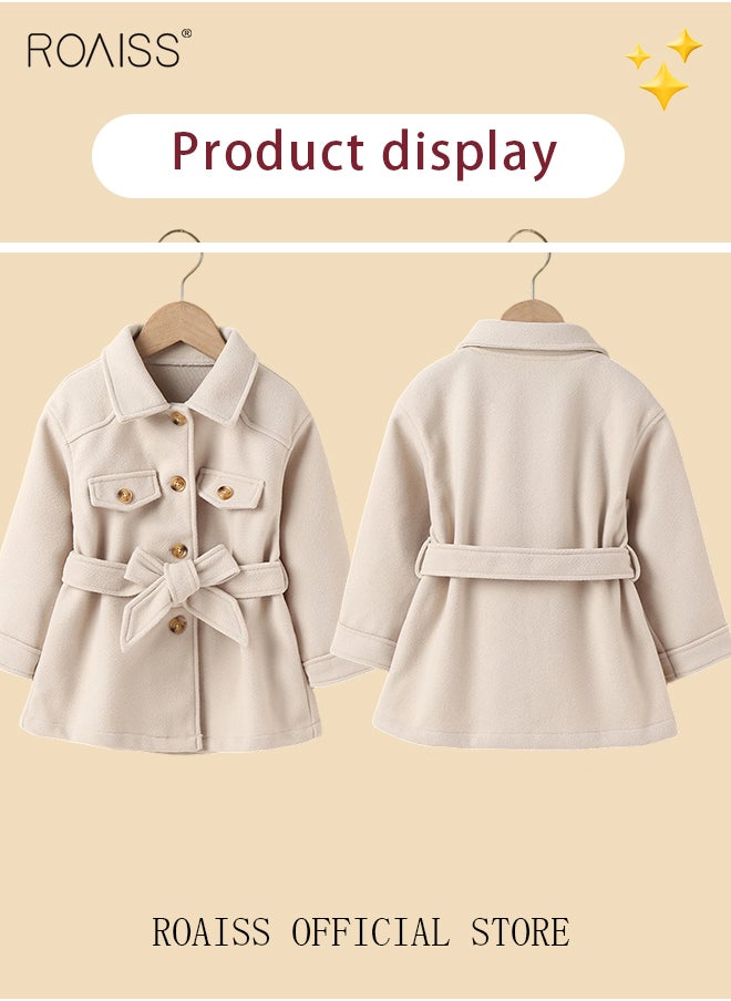 roaiss - Toddler Girls Winter Warm Thickened Classic Jacket Button Solid Color For Kids Clothes Beige Overcoat - Image 1