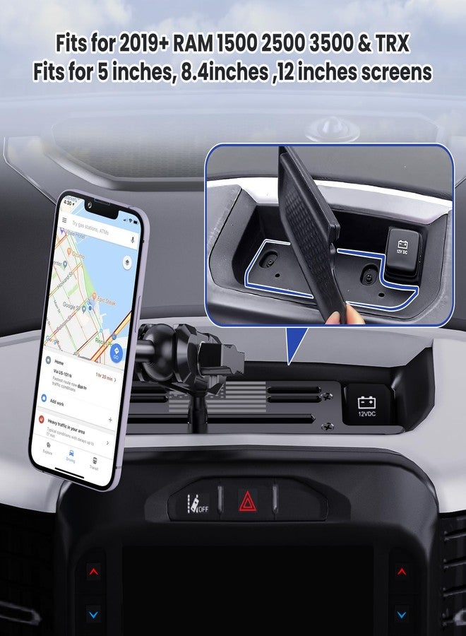 SwiftGaze Stainless Steel Phone Mount for 2019+ Ram 1500/2500/3500/TRX, Magnetic & Clamp Dual Heads, All-Metal Shakeproof Unique America Flag Design OEM Screw Hole Dash Mount Install Super Stable - Image 2