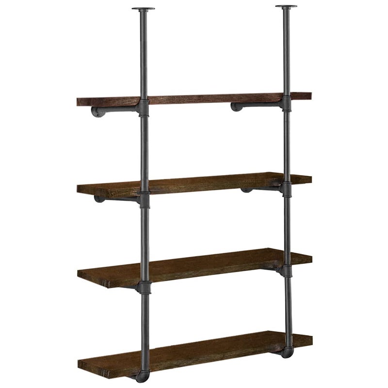HITOMEN Industrial Iron Pipe Shelves 2 Set 4Tier 575 Tall 12 Depth DIY Open Bookshelf Bookcase Wall Mounted Vintage Retro Shelving Rustic Farmhouse Pantry Kitchen Storage Black Shelf Brackets