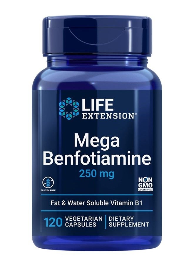 Life Extension - Mega Benfotiamine 250 mg - With Fat Soluble Thiamine Vitamin B1 for Glucose Metabolism - Advanced Nerve Health Supplement Pill - Gluten Free, Non-GMO, Vegetarian - 120 Capsules - Image 1