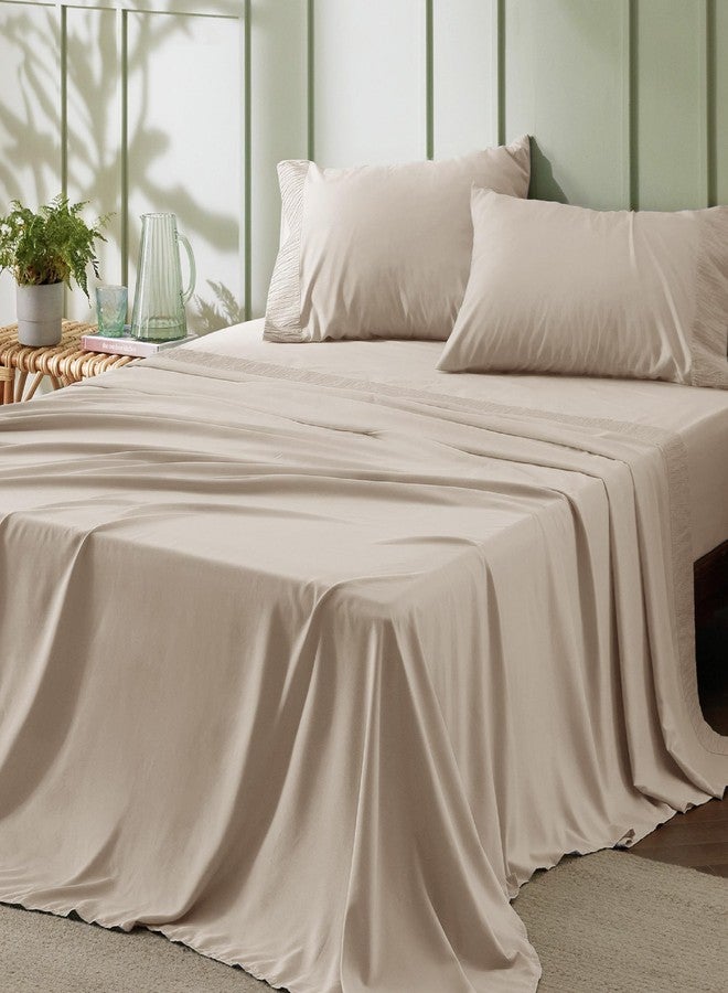 Bedsure King Size Sheets Set - 4 Pieces Soft King Sheets - Breathable & Cooling - Hotel Luxury - Easy Care Polyester Microfiber Bedding for Women, Men, Light Khaki - Image 1