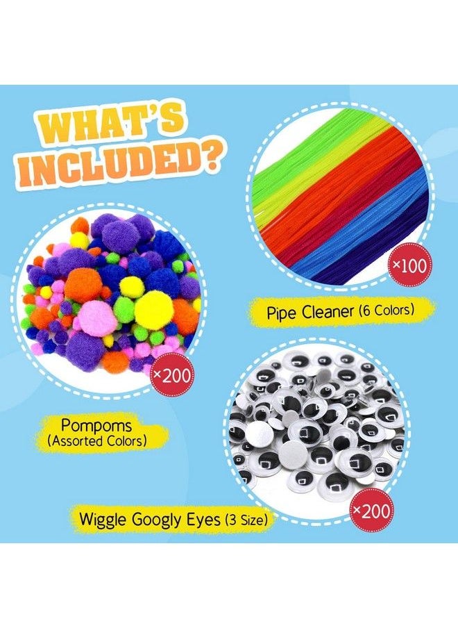 CH HAICHENG - 500Pcs Pipe Cleaners Craft Supplies Including 100 Pcs Pipe Cleaners 200 Pcs Pom Poms Arts And Crafts 200 Pcs Wiggle Googly Eyes Self Adhesive Arts And Crafts Supplies For Kids - Image 1