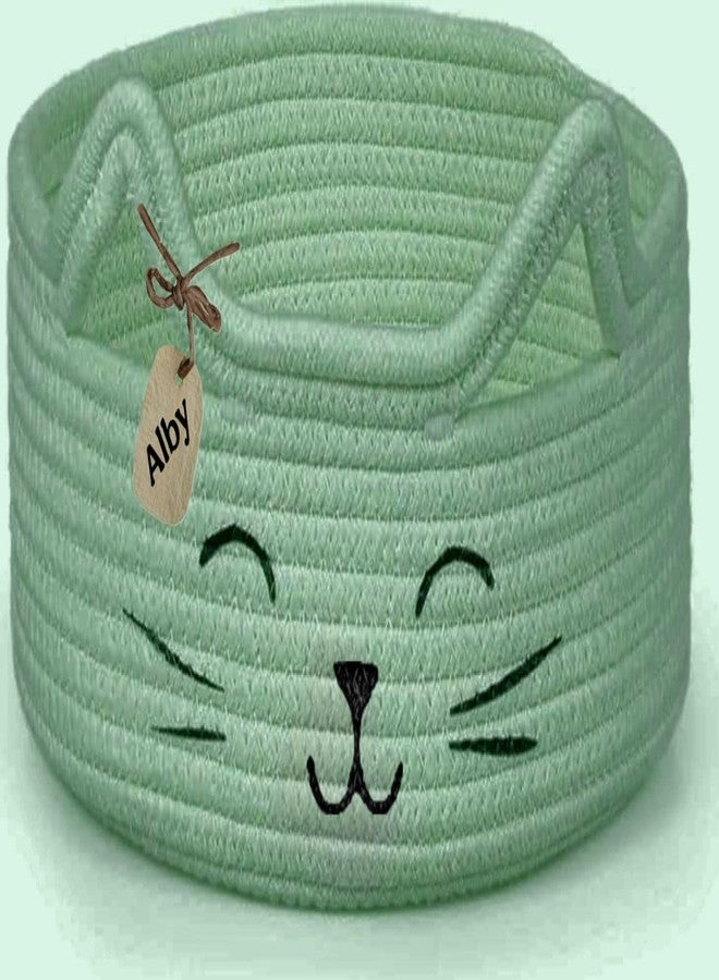 RUGSZONE Small Cat Storage Black Cute Basket for Toys, Dog Toy Basket, Woven Rope for Organizing, Empty Gift for Baby, Black, 9.8 x 4 inches (Green black nose, 9x4)
