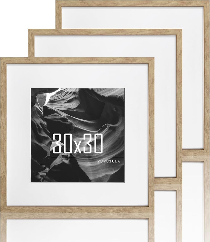 مجموعة من 3 أطر صور ، مقاس 30 × 30 سم، خشب الدردار، مصنوعة من مادة MDF، مناسبة للشهادات. - Image 1