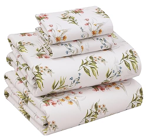 RUVANTI 100 Cotton Percale Sheets California King Size Crisp Cooling Bed Sheets for Hot Sleepers Deep Pocket 14 Soft Breathable Durable HotelStyle 4 Piece Set Floral Bliss - Image 1