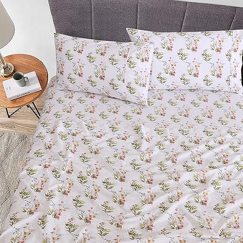 RUVANTI 100 Cotton Percale Sheets California King Size Crisp Cooling Bed Sheets for Hot Sleepers Deep Pocket 14 Soft Breathable Durable HotelStyle 4 Piece Set Floral Bliss - Image 3