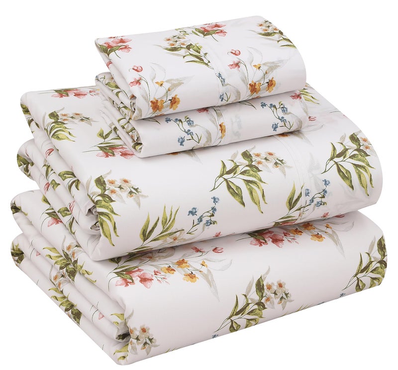 RUVANTI 100 Cotton Percale Sheets California King Size Crisp Cooling Bed Sheets for Hot Sleepers Deep Pocket 14 Soft Breathable Durable HotelStyle 4 Piece Set Floral Bliss - Image 2