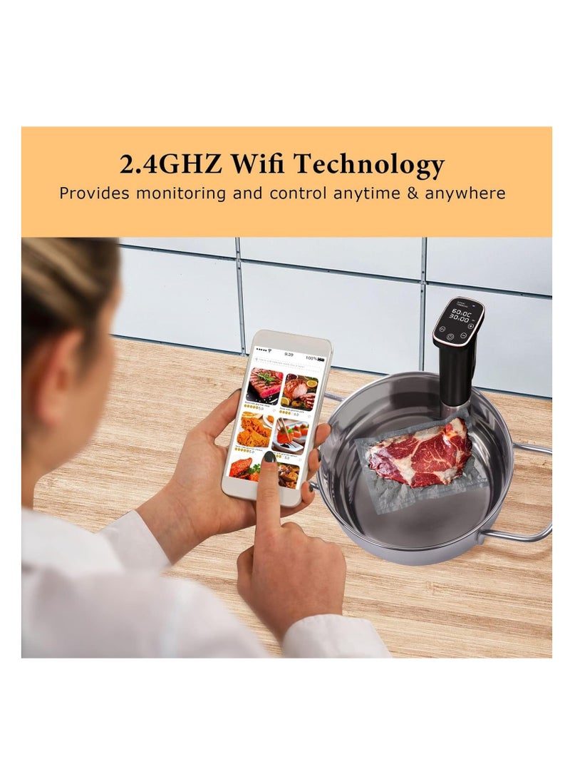 SYOSI - Sous Vide Machine - 1100W Immersion Circulator Precision Cooker - WiFi App with Included Recipes - Accurate Temperature Control Ultra Quiet and IPX7 Waterproof Fast Heating and Time Control - Image 1
