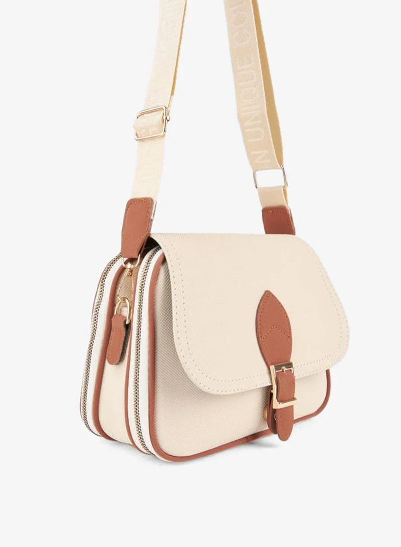 Women's Clover Cream Tray 4-Pocket Zipper and Snap Closure Shoulder Bag.