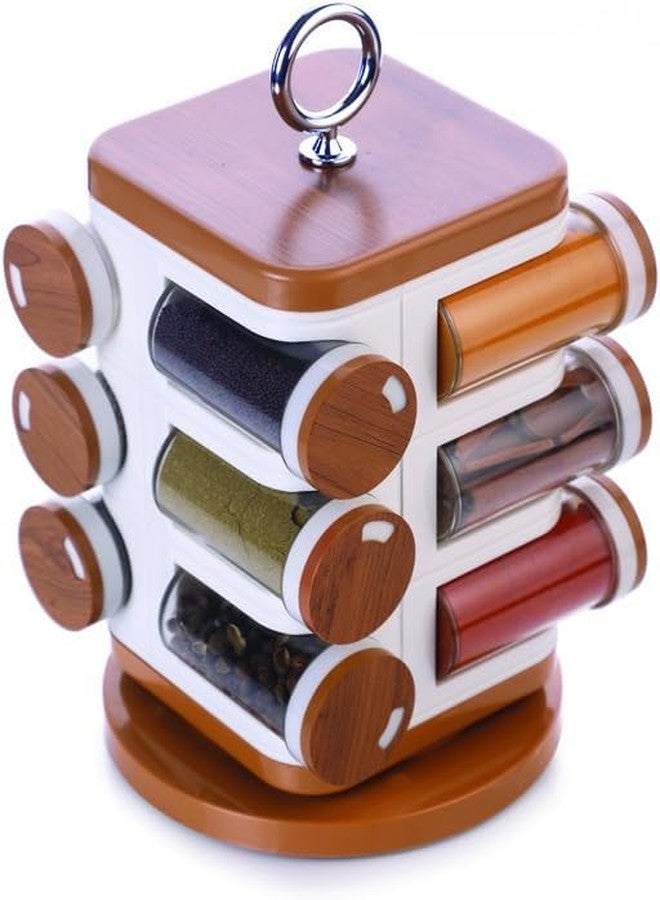 Drumstone (𝗦𝗽𝗲𝗰𝗶𝗮𝗹 𝟱 𝗬𝗲𝗮𝗿𝘀 𝗪𝗮𝗿𝗿𝗮𝗻𝘁𝘆 Revolving Round Spice Rack Set, 12-Piece Masala Box, Wooden Finish, 360° Rotating Spice Organizer with Food-Grade Jars & Durable Stand - Image 1